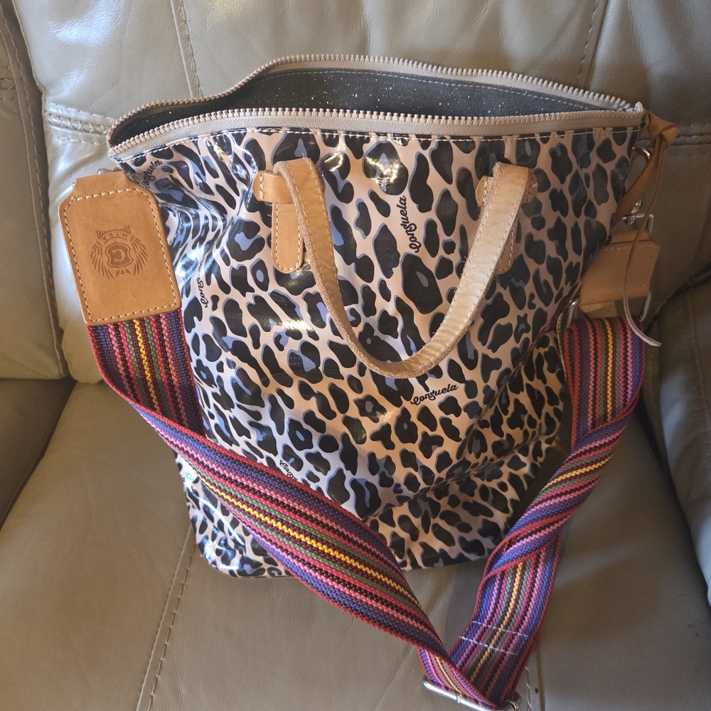 Consuela Leopard Print Shoulder Bag with Multicolor Strap